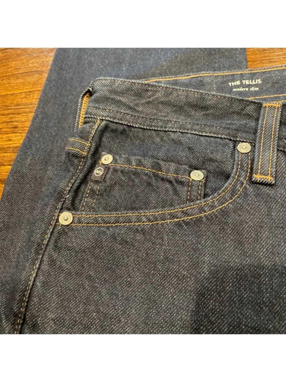AG Tellis Modern Slim Jean Mens 31x33.5 Dark Wash Indigo Denim Minimalist Casual